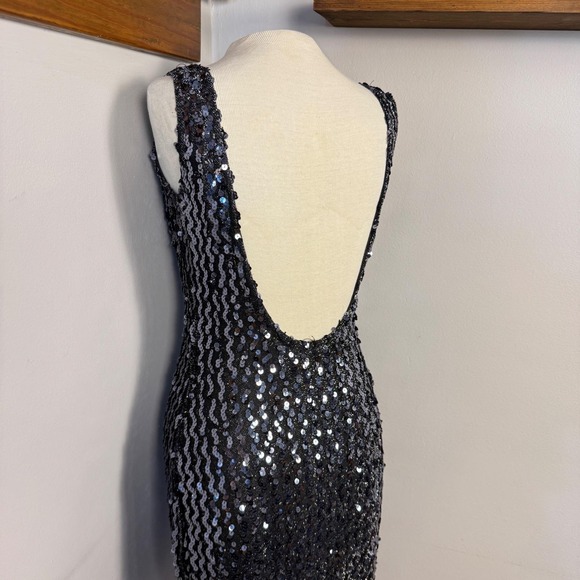 Vintage Sequin Mini Dress S/M Sparkly Scoop Neck Low Back Clubwear NYE Bodycon - Picture 4 of 7